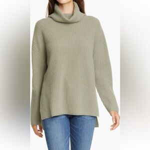 Nordstrom Funnel Neck Women’s Cashmere Sweater Green Vetiver XS